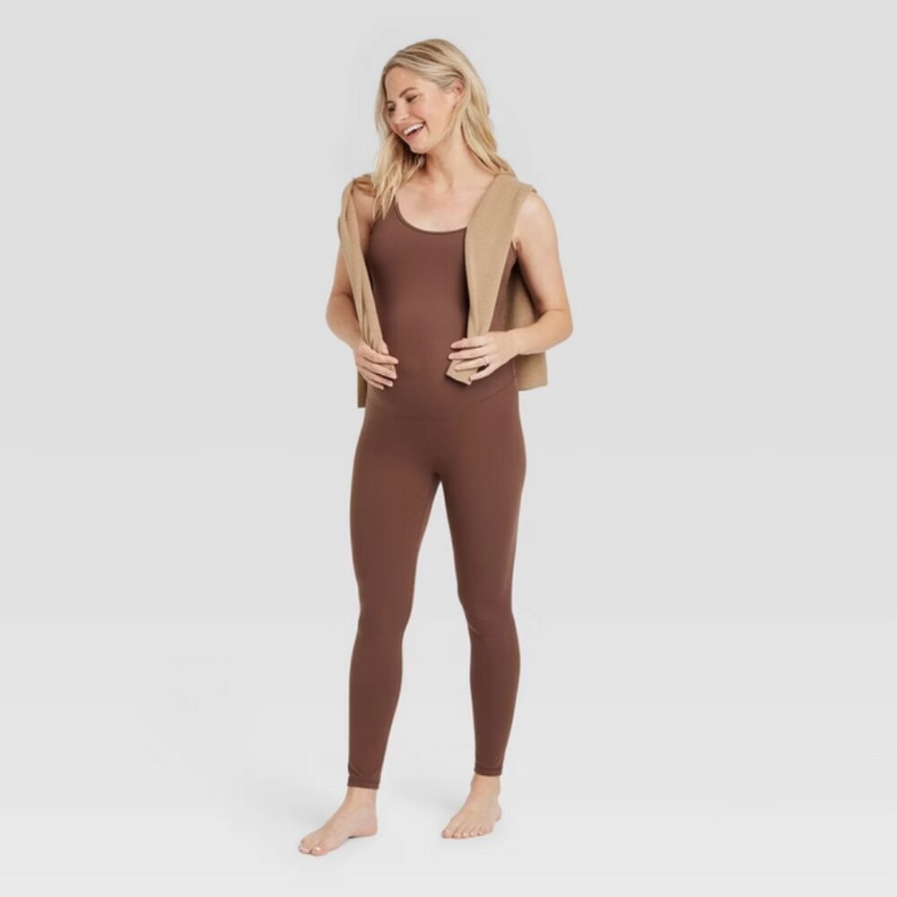Seamless Long Unitard Maternity Jumpsuit - Isabel by Ingrid & Isabel Brown XL